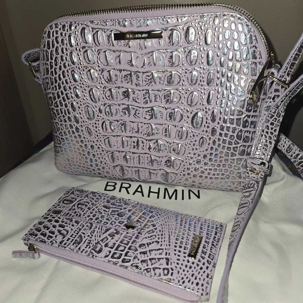 Brahmin Mini Sydney Violet Wonderland Melbourne Leather Crossbody & Card Case - Picture 8 of 15